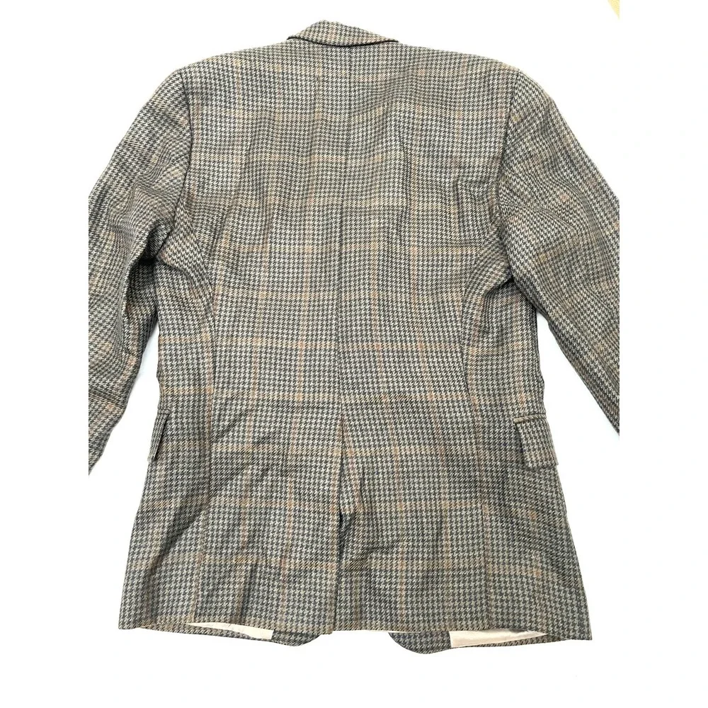 Vintage Polo University Club Houndstooth Pure Wool Men's Blazer 38L Brown Lined